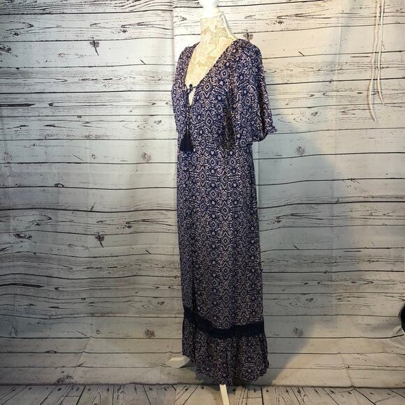 Artesia Boho Chic Button Front Short Sleeve Maxi tasel neck closing size medium - Picture 8 of 12